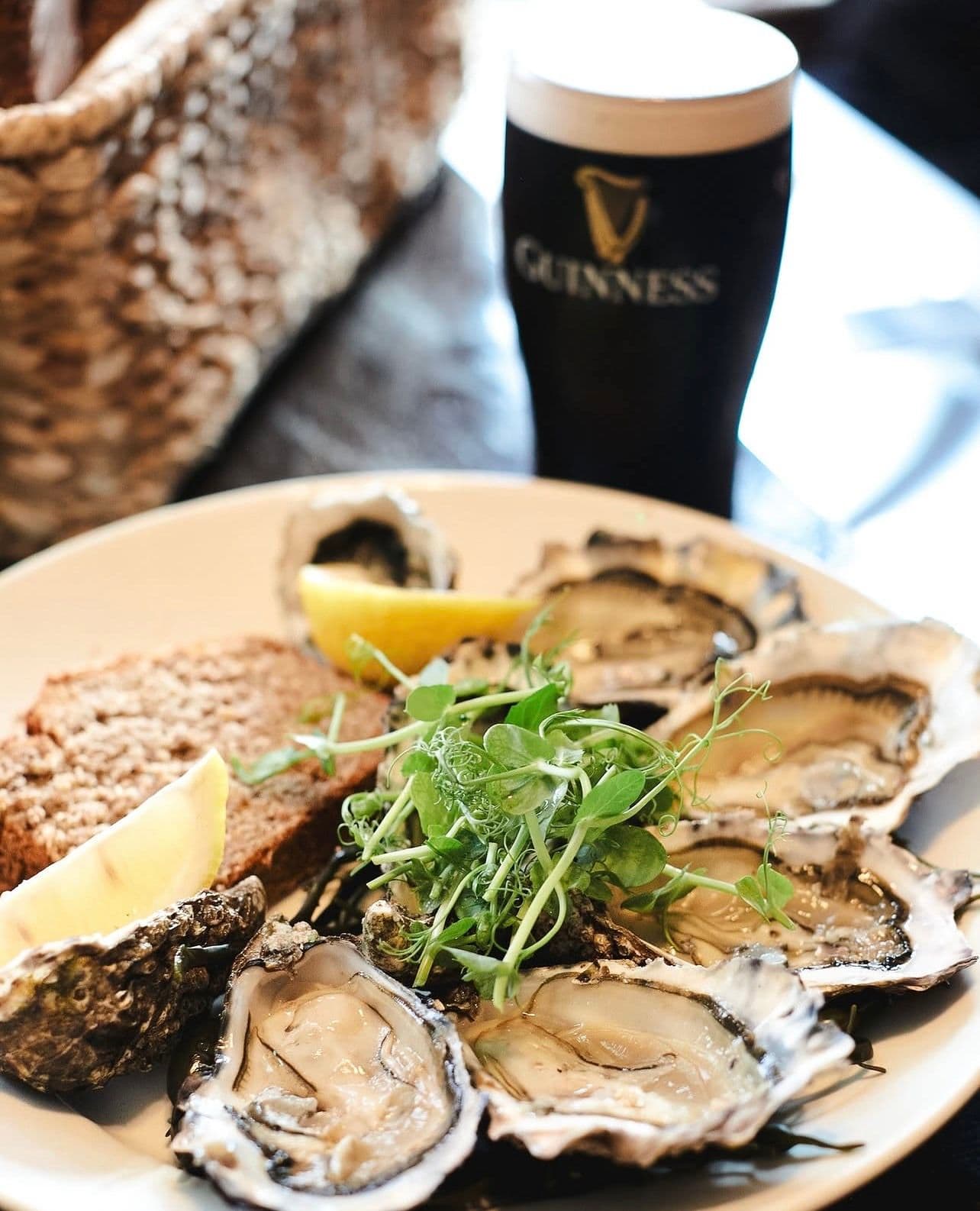 Fresh Galway oysters and a pint of Guinness during the Galway Oyster Festival